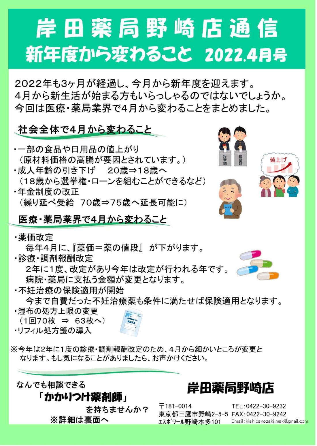 岸田薬局野崎店通信