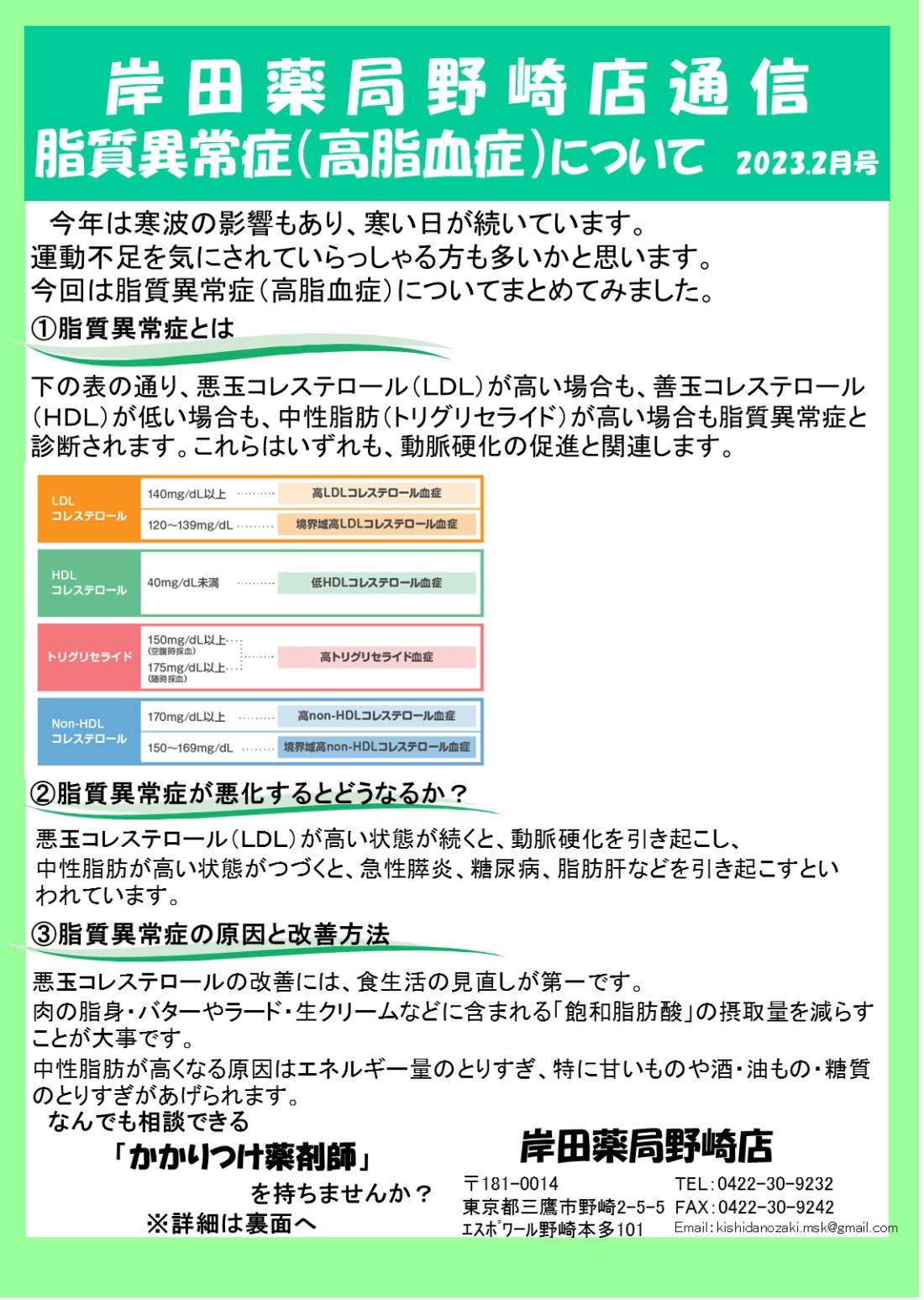 岸田薬局野崎店通信